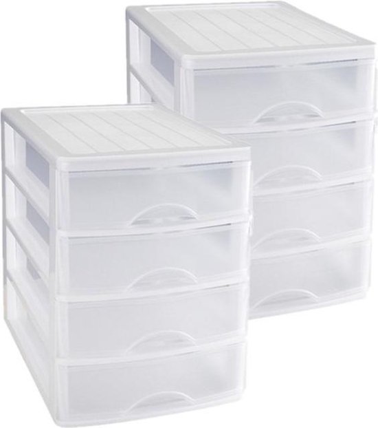 3x caisson/organisateur de bureau avec 4 tiroirs blanc/transparent - L35,5  x l27 x H35... | bol.com
