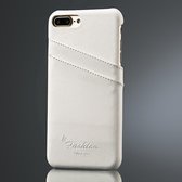 Fierre Shann Litchi Texture lederen tas voor iPhone 8 Plus & 7 Plus, met kaartsleuven (wit)