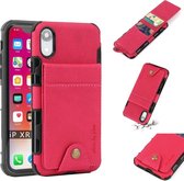 Voor iPhone XR doektextuur + TPU schokbestendige beschermhoes met verticale flip-kaartsleuven (rose rood)