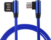 1 m 2,4 A USB-naar-micro USB dubbele elleboogontwerp Nylon Weave Style Data Sync-oplaadkabel, voor Samsung, Huawei, Xiaomi, HTC, LG, Sony, Lenovo en andere smartphones (donkerblauw)