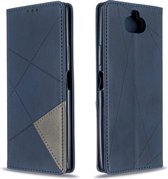 Voor Sony Xperia 8 Rhombus Texture Horizontal Flip Magnetische lederen tas met houder en kaartsleuven (blauw)
