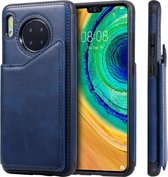 Voor Huawei Mate 30 schokbestendig kalfsleer beschermhoes met houder en kaartsleuven en frame (blauw)