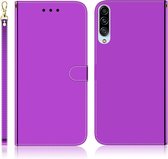 Voor Galaxy A90 5G geÃ¯miteerd spiegelend oppervlak horizontaal flip lederen tas met houder & kaartsleuven & portemonnee & lanyard (paars)