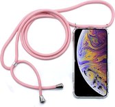 Four-Corner Anti-Fall Transparante TPU mobiele telefoonhoes met lanyard voor iPhone XS Max (roze)