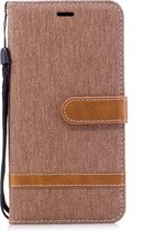 Kleuraanpassing Denim Texture lederen tas voor Xiaomi Redmi Note 5A, met houder & kaartsleuven & portemonnee & lanyard (bruin)