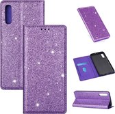 Voor Samsung Galaxy A70 ultradunne glitter magnetische horizontale flip lederen tas met houder en kaartsleuven (paars)