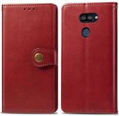 Voor LG K40S retro effen kleur lederen gesp telefoonhoes met lanyard & fotolijst & kaartsleuf & portemonnee & standaardfunctie (rood)