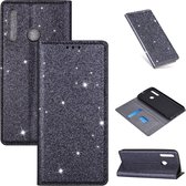 Voor Huawei P Smart + 2019 Ultradunne Glitter Magnetische Horizontale Flip Leren Case met Houder & Kaartsleuven (Grijs)