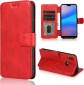 Voor Huawei P20 Lite Kalfsstructuur Magnetische Gesp Horizontale Flip Leren Case met Houder & Kaartsleuven & Portemonnee & Fotolijst (Rood)