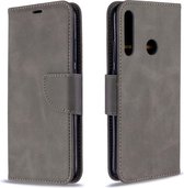 Voor Huawei P40 Lite E / Y7P retro lamsvacht textuur pure kleur horizontale flip pu lederen case met houder & kaartsleuven & portemonnee & lanyard (grijs)