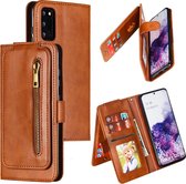 Voor Galaxy S20 negen kaart rits tas horizontale flip lederen tas met houder & kaartsleuven & fotolijst en portemonnee (bruin)