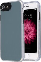 Voor iPhone SE 2020/8/7 Fine Hole Series TPU + acryl anti-fall spiegel telefoon beschermhoes (cyaan zwart)