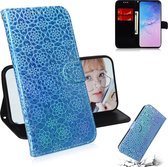 Voor Galaxy S10 plus effen kleur kleurrijke magnetische gesp horizontale flip pu lederen case met houder & kaartsleuven & portemonnee & lanyard (blauw)