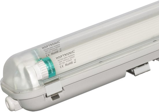 HOFTRONIC LED TL armatuur 120cm dubbel - T8 (G13) - 36 Watt 5040 lumen (140lm/W) - 3000K warm wit (830) - Koppelbaar - Flikkervrij - IP65 waterdicht - LED TL Lamp