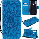 Geperst Printing Sunflower Pattern Horizontal Flip PU Leather Case voor Huawei P Smart Z / Y9 Prime (2019), met houder & kaartsleuven & portemonnee & lanyard (blauw)
