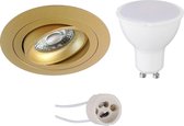 LED Spot Set - Prima Alpin Pro - GU10 Fitting - Inbouw Rond - Mat Goud - 6W - Natuurlijk Wit 4200K - Kantelbaar - Ø92mm