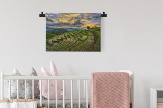 Tapisserie Rizières - Un beau champ de nuages au dessus des rizières de Thaïlande Tapisserie en coton 60x40 cm - Tapisserie avec photo