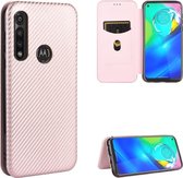 Voor Motorola Moto G Power Koolstofvezel Textuur Magnetische Horizontale Flip TPU + PC + PU lederen tas met touw & kaartsleuf (roze)