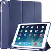 Voor iPad Air / Air 2 / 9.7 (2017) & (2018) 3-vouwbare horizontale flip PU-leer + schokbestendige TPU-hoes met houder en pen-sleuf (donkerblauw)