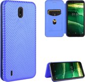 Voor Nokia C2 Carbon Fiber Texture Magnetische Horizontale Flip TPU + PC + PU Leather Case met Card Slot (Blue)