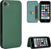 Voor iPod Touch 5/6/7 Koolstofvezel Textuur Magnetische Horizontale Flip TPU + PC + PU lederen hoes met kaartsleuf (groen)