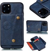 Voor iPhone 12 Pro Max lederen beschermhoes met houder en kaartsleuven (blauw)