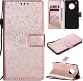 Voor Huawei Y9a Sun Embossing Pattern Horizontale Flip Leather Case met Card Slot & Holder & Wallet & Lanyard (Rose Gold)