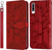 Voor Samsung Galaxy A70 Life of Tree Embossing Pattern Horizontale Flip lederen tas met houder & kaartsleuf & portemonnee & fotolijst & lanyard (rood)