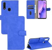 Voor OPPO A8 / A31 (2020) Effen kleur Huidgevoel Magnetische gesp Horizontale flip kalftextuur PU lederen hoes met houder & kaartsleuven & portemonnee (blauw)