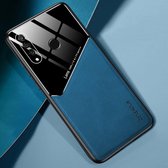Voor Huawei P30 Lite All-inclusive leer + organisch glas beschermhoes met metalen ijzeren plaat (blauw)