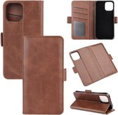 Voor iPhone 12 mini Dubbelzijdige magnetische gesp Horizontale flip lederen tas met houder & kaartsleuven en portemonnee (bruin)