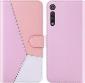 Voor Motorola Moto G8 Play Tricolor Stitching Horizontal Flip TPU + PU Leather Case met houder & kaartsleuven & portemonnee (roze)