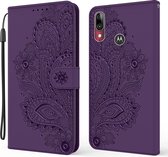Voor Motorola Moto E6 Plus Pauw Reliëfpatroon Horizontale Flip Leren Case met Houder & Kaartsleuven & Portemonnee & Lanyard (Paars)