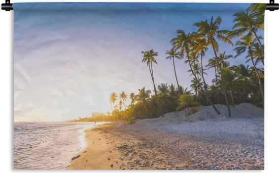 Wandkleed Zonsondergang op het strand - De zon gaat onder bij een uitgestrekte kustlijn van de Dominicaanse Republiek Wandkleed katoen 60x40 cm - Wandtapijt met foto