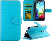 Voor lg k40s gek paard textuur lederen horizontale flip beschermhoes met houder en kaartsleuven en portemonnee en fotolijst (babyblauw)