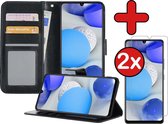 Samsung A42 Hoesje Book Case Met 2x Screenprotector - Samsung Galaxy A42 Hoesje Wallet Case Portemonnee Hoes Cover - Zwart