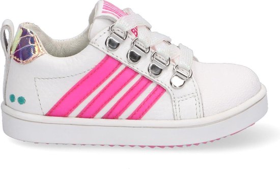 BunniesJR Puk Pit Meisjes Lage Sneakers - Wit/Roze - Leer - Veters