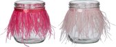 J-Line Theelichthouder Pluim Roze Mix Glas Large Assortiment Van 2