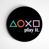 IDecorate - Schilderij - Playstation Play It. Spreuken - Zwart, Wit, Blauw En Roze - 90 X 90 Cm