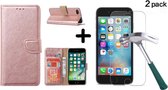 Hoesje Geschikt voor iPhone SE 2022 / 7 / 8 hoesje wallet case Rosegoud met 2 pack Screenprotector