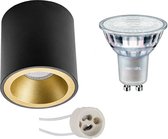 PHILIPS - Opbouwspot Set - MASTER 927 36D VLE - Proma Cliron Pro - GU10 Fitting - DimTone Dimbaar - Opbouw Rond - Mat Zwart/Goud - 4.9W - Warm Wit 2200K-2700K - Verdiept - Ø90mm