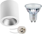 PHILIPS - Opbouwspot Set - MASTER 927 36D VLE - Proma Cliron Pro - GU10 Fitting - DimTone Dimbaar - Opbouw Rond - Mat Wit/Zilver - 3.7W - Warm Wit 2200K-2700K - Verdiept - Ø90mm