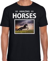 Dieren foto t-shirt Zwart paard - zwart - heren - amazing horses - cadeau shirt Zwarte paarden liefhebber S
