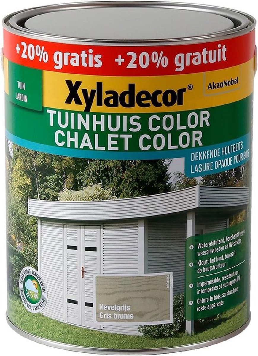 Xyladecor Tuinhuis Color - Houtbeits - Nevelgrijs - Mat - Promo - 3L