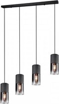 LED Hanglamp - Torna Roba - E27 Fitting - 4-lichts - Rond - Mat Zwart Rookglas - Aluminium