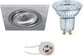 LED Spot Set - OSRAM Parathom PAR16 930 36D - Proma Borny Pro - GU10 Fitting - Dimbaar - Inbouw Vierkant - Mat Zilver - 3.7W - Warm Wit 3000K - Kantelbaar - 92mm