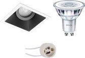 PHILIPS - LED Spot Set - CorePro 827 36D - Proma Zano Pro - GU10 Fitting - Dimbaar - Inbouw Vierkant - Mat Zwart/Wit - 5W - Warm Wit 2700K - Kantelbaar - 93mm