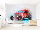 Professioneel Fotobehang Oldtimer rood - rood - Sticky Decoration - fotobehang - decoratie - woonaccesoires - inclusief gratis hobbymesje - 562 cm breed x 380 cm hoog - in 7 verschillende for