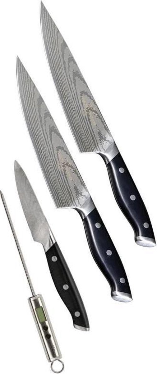 Mediashop Trusted Butcher Messen Set - hoogwaardige koksmessen set - ultra scherpe slagerskwaliteit messen - inclusief vleesthermometer - BBQ mes set