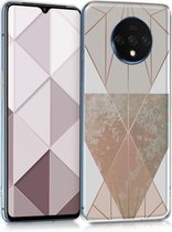 kwmobile hoesje voor OnePlus 7T - Smartphonehoesje in beige / roségoud / wit - Geometrische Driehoeken design